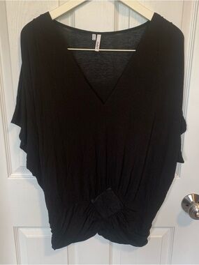 Studio Y Black V-Neck Twist-Front Dolman Tunic